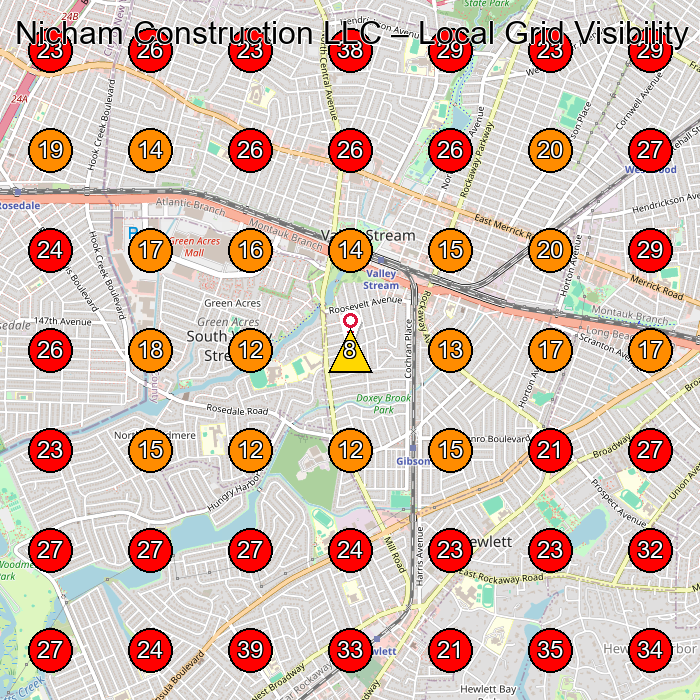 Nicham Construction LLC GeoGrid visibility map for General Contractor in Valley Stream